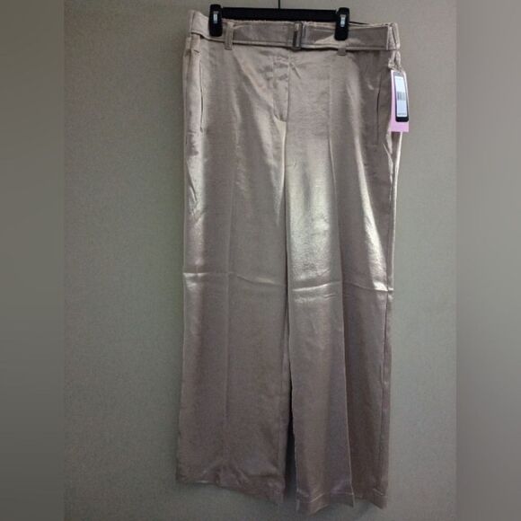 NWT SOHO Apparel Gold Shimmer Wide Leg Pants Belted Size XL Petite - Picture 1 of 9